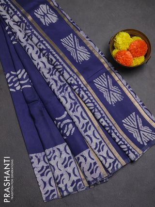 Blue Semi Chanderi Saree - Batik Prints