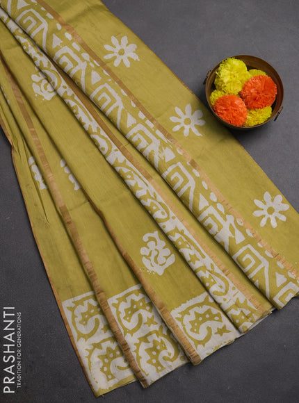 Pista Green Semi Chanderi Saree - Batik Prints