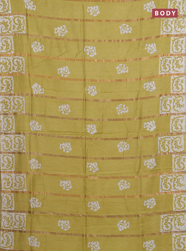 Pista Green Semi Chanderi Saree - Batik Prints