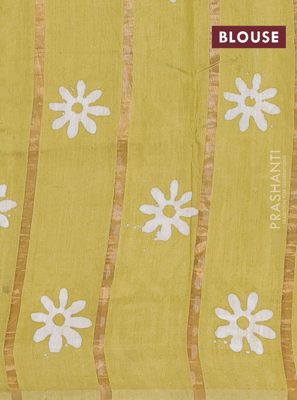 Pista Green Semi Chanderi Saree - Batik Prints