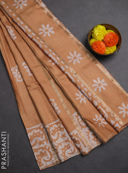 Sandal Semi Chanderi Saree - Batik Prints