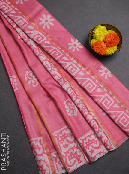 Pink Semi Chanderi Saree - Batik Prints