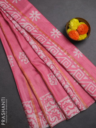 Pink Semi Chanderi Saree - Batik Prints