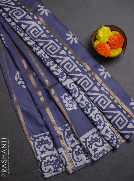 Grey Semi Chanderi Saree - Batik Prints