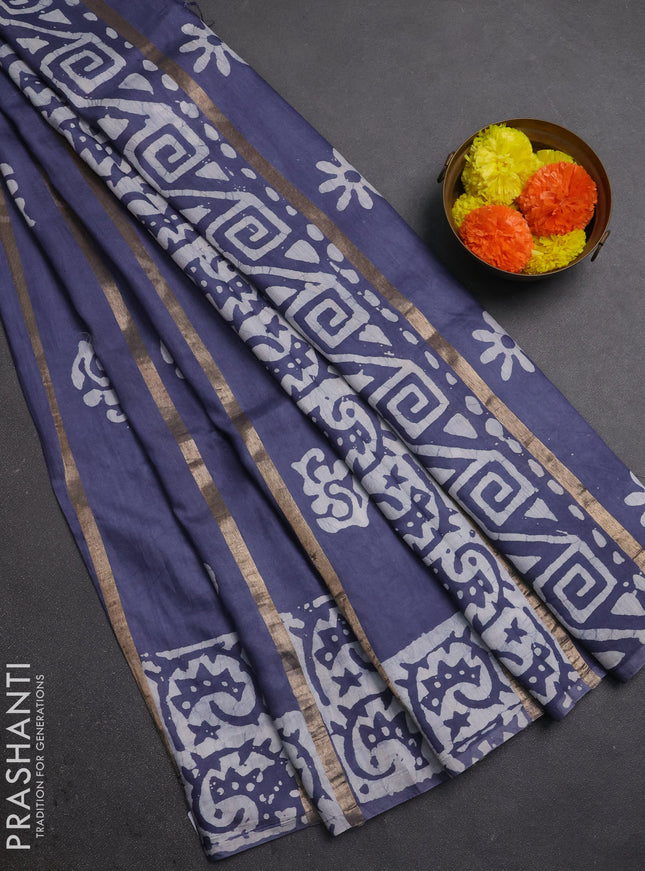 Grey Semi Chanderi Saree - Batik Prints