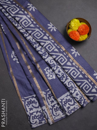 Grey Semi Chanderi Saree - Batik Prints