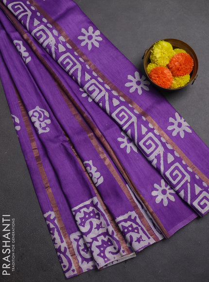 Lavender Semi Chanderi Saree - Batik Prints