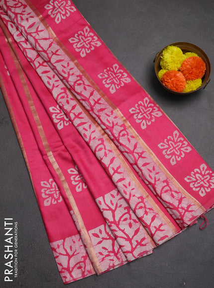 Pink Semi Chanderi Saree - Batik Prints