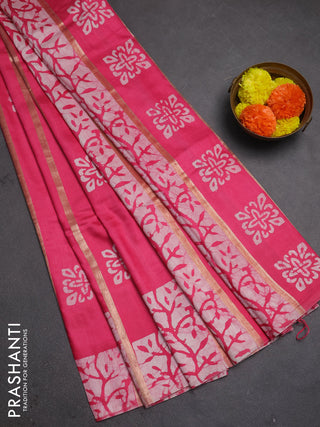 Pink Semi Chanderi Saree - Batik Prints