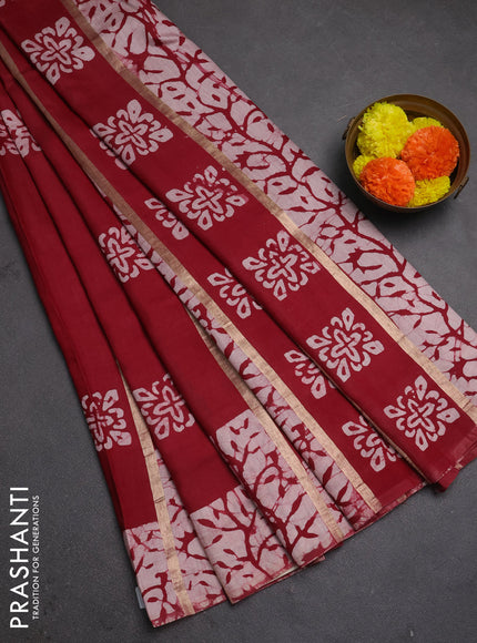 Maroon Semi Chanderi Saree - Batik Prints