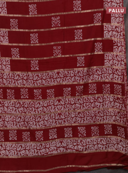 Maroon Semi Chanderi Saree - Batik Prints