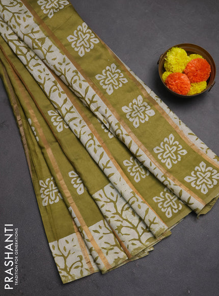 Mehendi Green Semi Chanderi Saree - Batik Prints