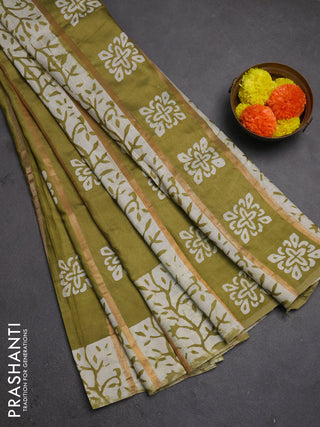 Mehendi Green Semi Chanderi Saree - Batik Prints