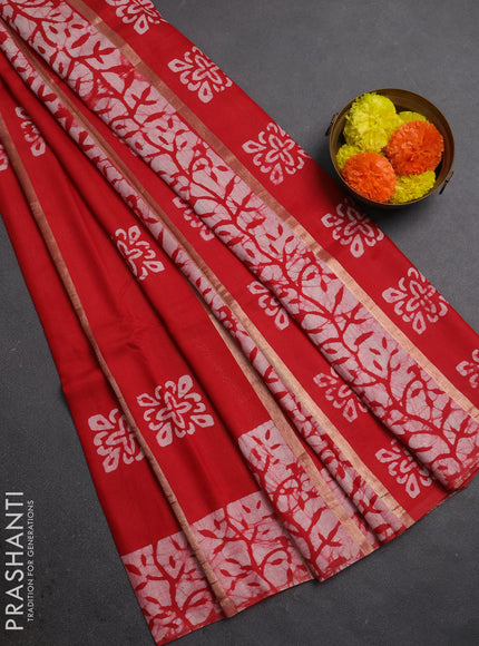Red Semi Chanderi Saree - Batik Prints