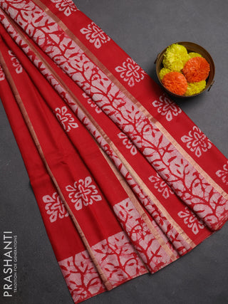 Red Semi Chanderi Saree - Batik Prints