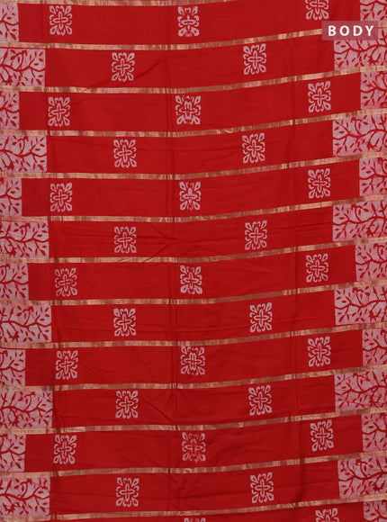 Red Semi Chanderi Saree - Batik Prints