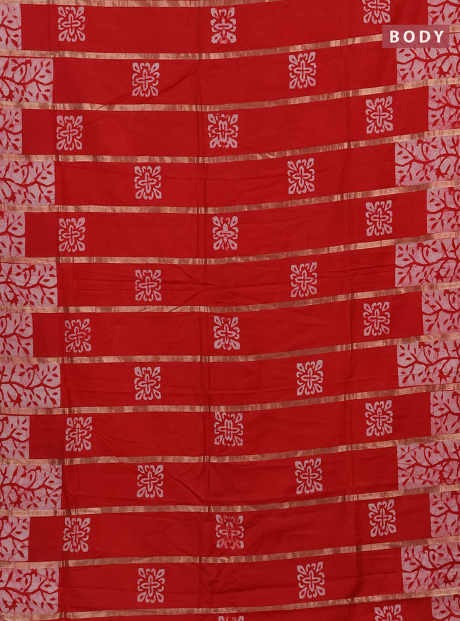 Red Semi Chanderi Saree - Batik Prints