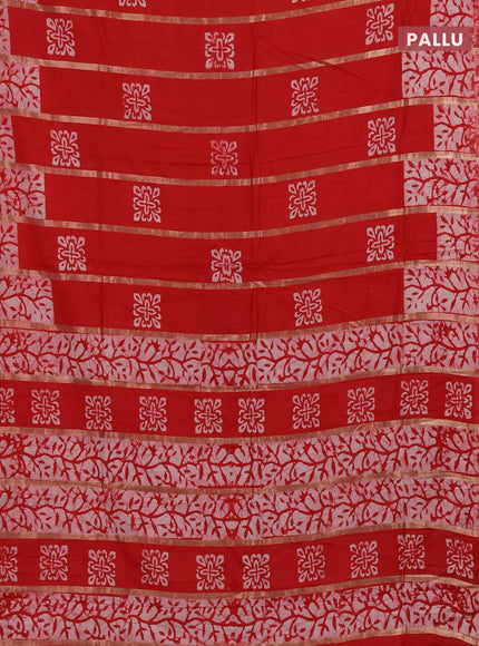 Red Semi Chanderi Saree - Batik Prints