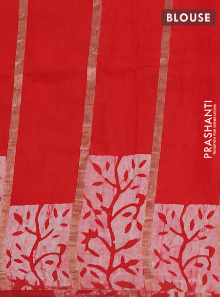 Red Semi Chanderi Saree - Batik Prints