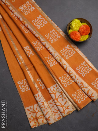 Mustard Yellow Semi Chanderi Saree - Batik Prints