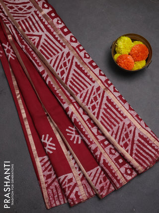 Maroon Semi Chanderi Saree - Batik Prints