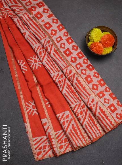 Orange Semi Chanderi Saree - Batik Prints