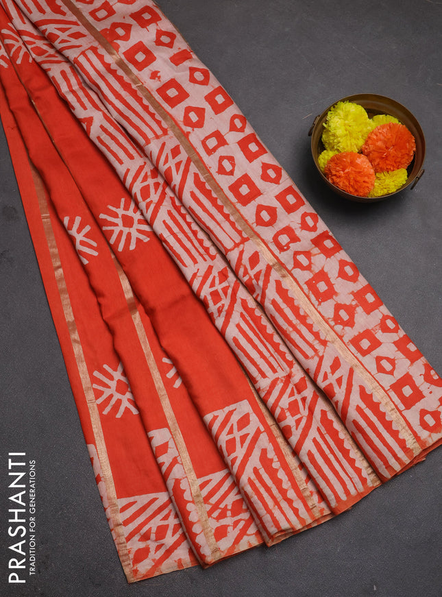 Orange Semi Chanderi Saree - Batik Prints