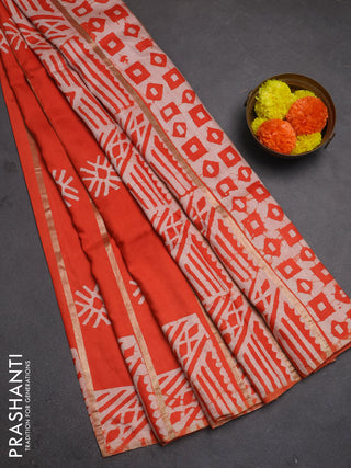 Orange Semi Chanderi Saree - Batik Prints