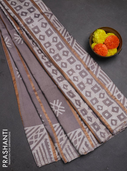 Grey Semi Chanderi Saree - Batik Prints