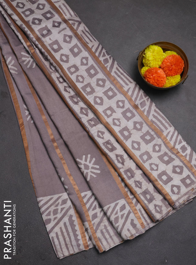 Grey Semi Chanderi Saree - Batik Prints