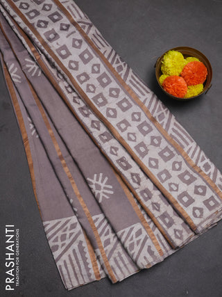 Grey Semi Chanderi Saree - Batik Prints