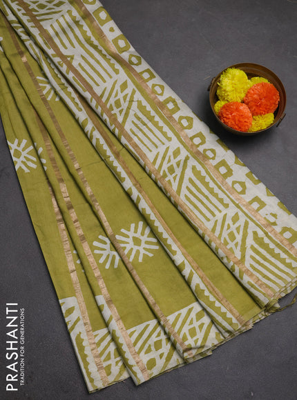 Lime Green Semi Chanderi Saree - Batik Prints