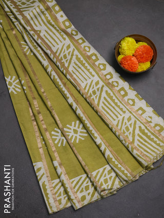 Lime Green Semi Chanderi Saree - Batik Prints