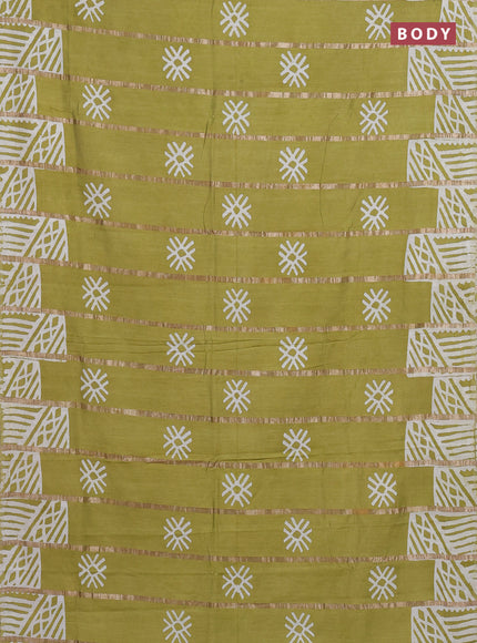 Lime Green Semi Chanderi Saree - Batik Prints