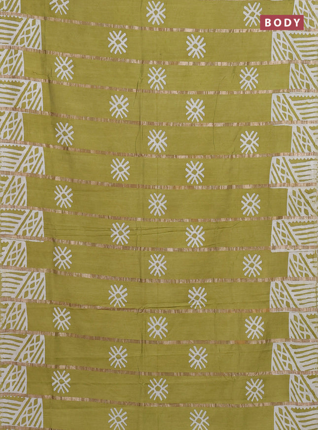 Lime Green Semi Chanderi Saree - Batik Prints
