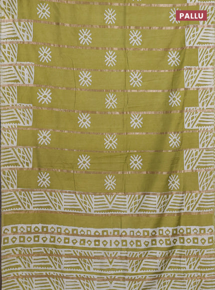 Lime Green Semi Chanderi Saree - Batik Prints
