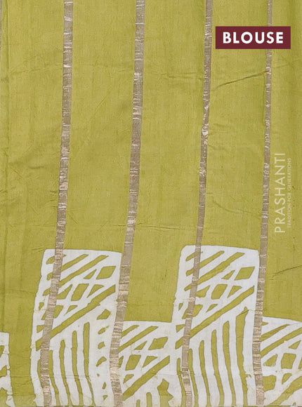 Lime Green Semi Chanderi Saree - Batik Prints