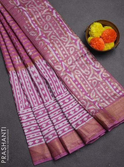 Mauve Pink Semi Chanderi Saree - Batik Prints