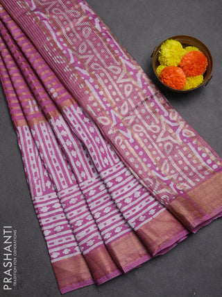 Mauve Pink Semi Chanderi Saree - Batik Prints