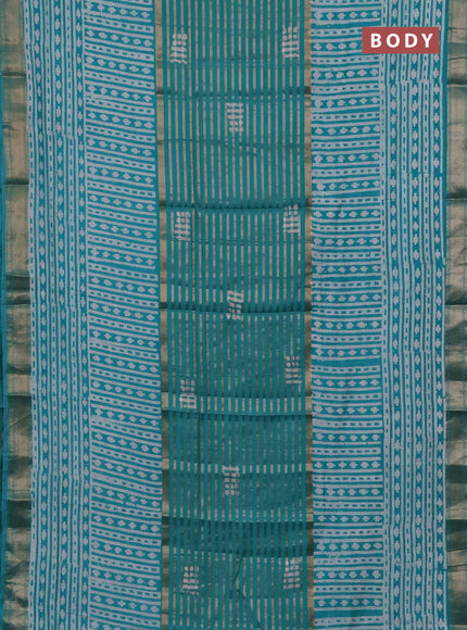 Teal Green Semi Chanderi Saree - Batik Prints