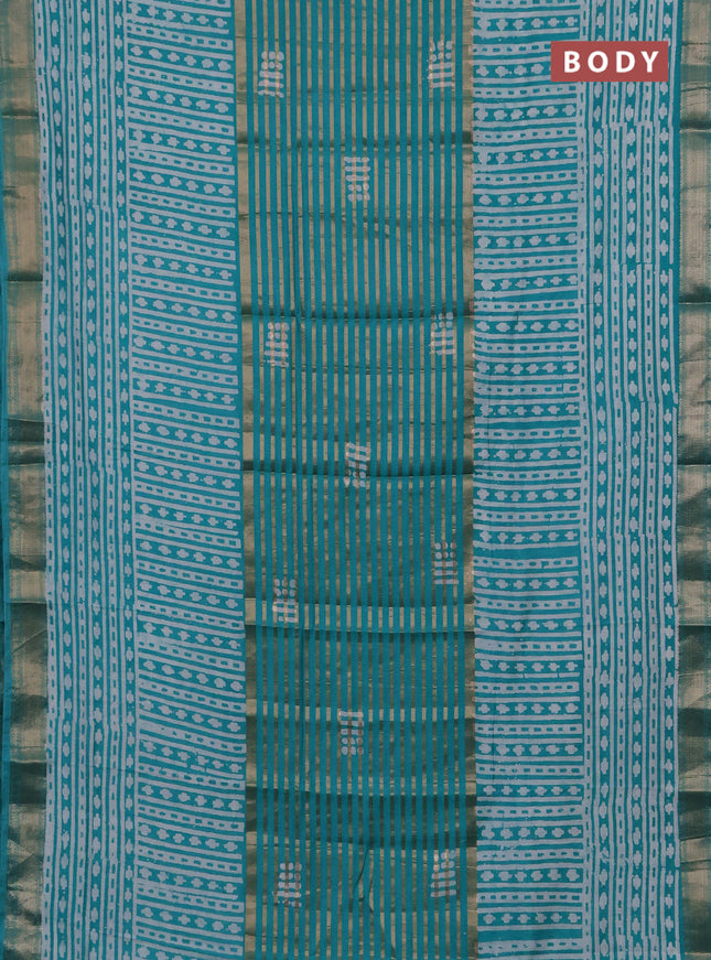 Teal Green Semi Chanderi Saree - Batik Prints