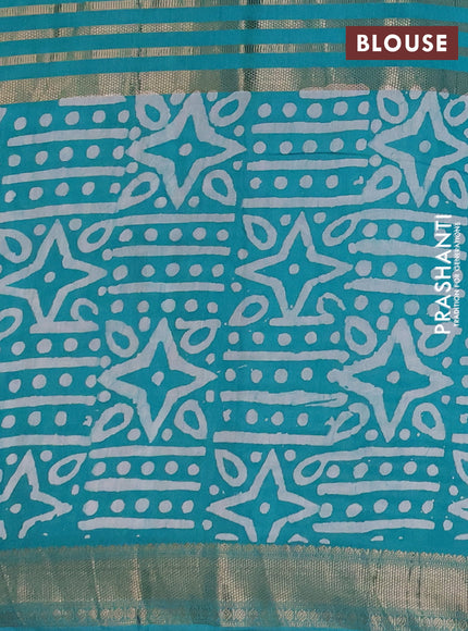 Teal Green Semi Chanderi Saree - Batik Prints