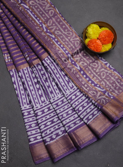 Purple  Semi Chanderi Saree - Batik Prints