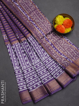Purple  Semi Chanderi Saree - Batik Prints
