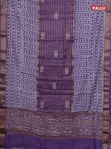 Purple  Semi Chanderi Saree - Batik Prints