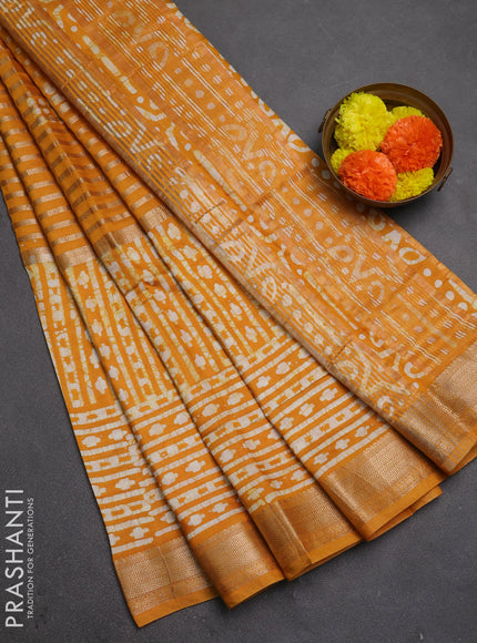 Mustard Yellow Semi Chanderi Saree - Batik Prints