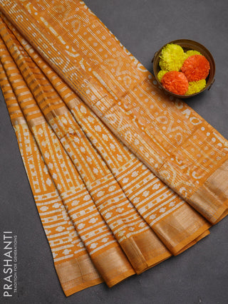 Mustard Yellow Semi Chanderi Saree - Batik Prints