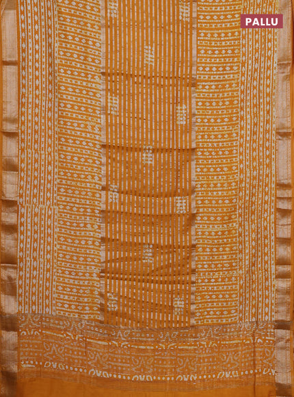 Mustard Yellow Semi Chanderi Saree - Batik Prints