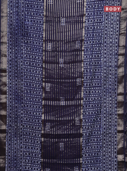 Navy Blue Semi Chanderi Saree - Batik Prints