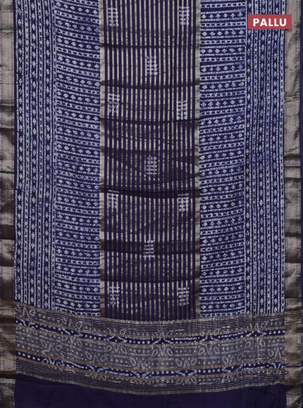 Navy Blue Semi Chanderi Saree - Batik Prints